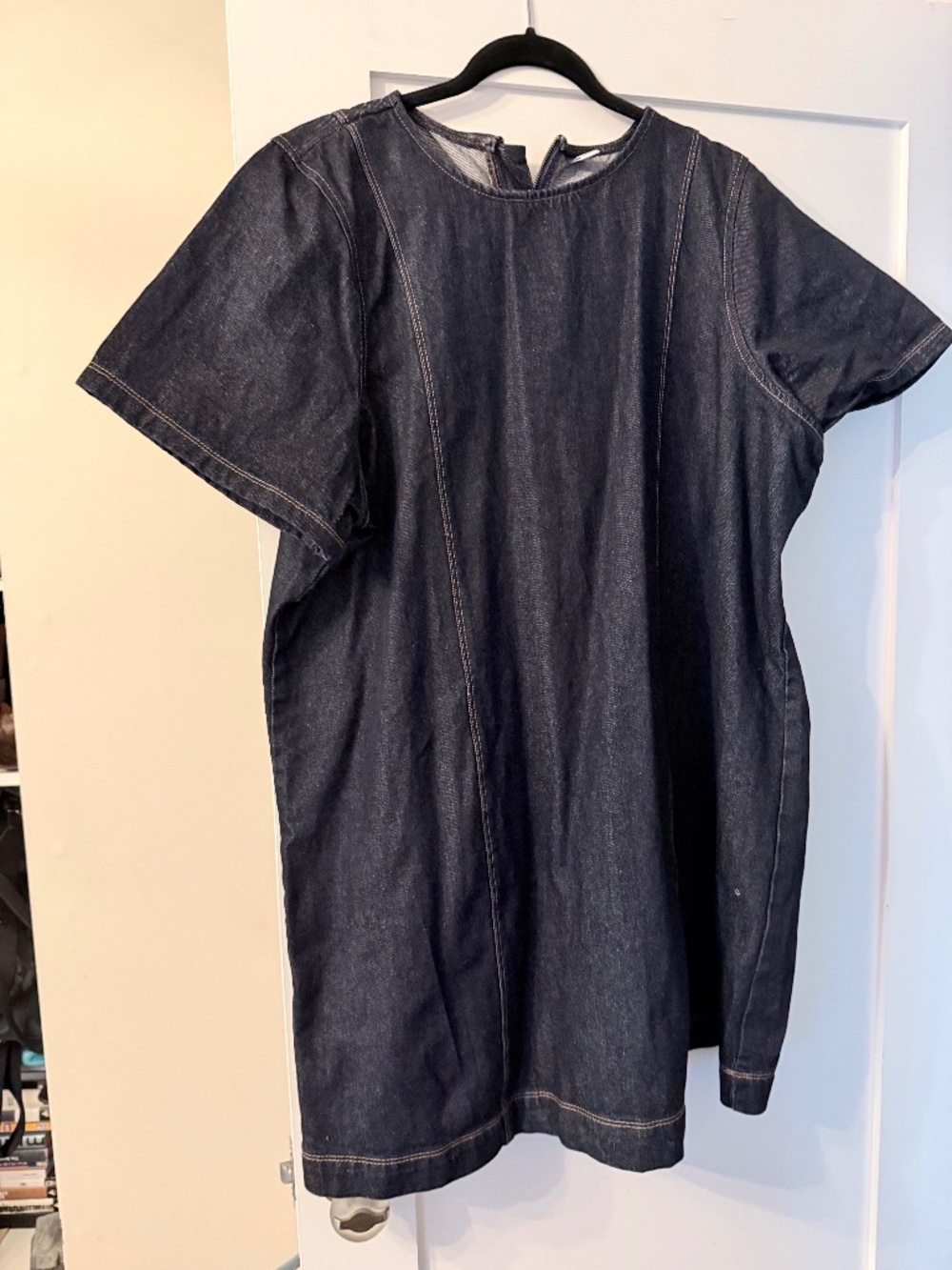 Old Navy Denim Shift Dress XXL Petite Dark Wash Short Sleeve Jean Dress